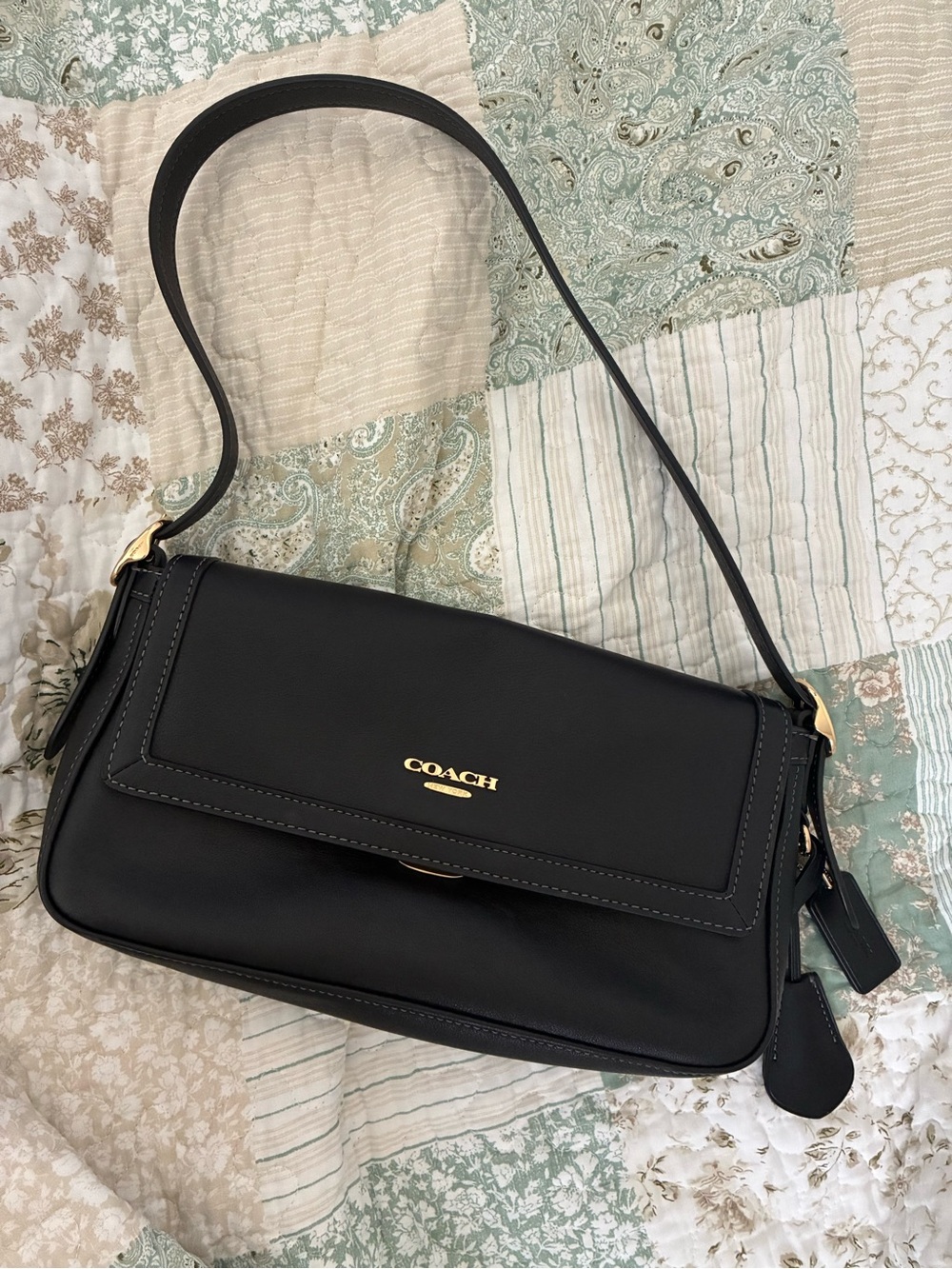 Etta Small Flap Shoulder Bag in Black & Gold